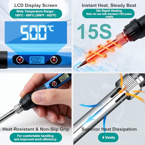 13-in-1 Soldering Iron Kit, 90W Soldering Iron with LED Display & Adjustable Temp, Includes 5 Tips,Desoldering Pump,Stand,Solder Wire,Tweezers, Flux, Soldering Kit for Electronic Repair/DIY