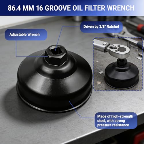 86mm 16 Flutes Oil Filter Wrench Replacement for BMW and Volvo, Oil Filter Socket Wrench Kit, Housing Caps to Change Oil Filter Cover Removal Tool