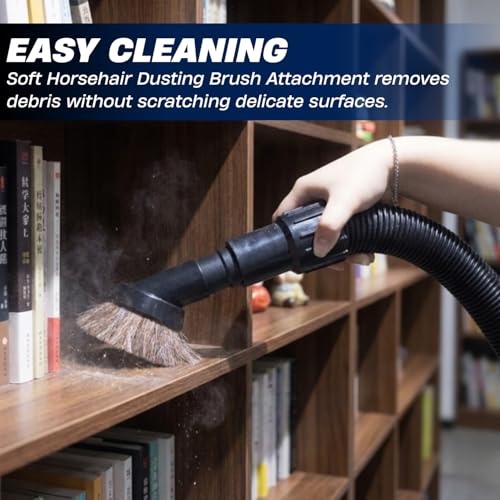 Universal Shop Vac Brush Attachment Kit – 2-1/2'' Round Dust Brush & 1-1/4'' Horse Hair Vacuum Brush with 2-1/2'' & 1-7/8'' to 1-1/4'' Vacuum Hose Adapters for Wet/Dry Vacuums