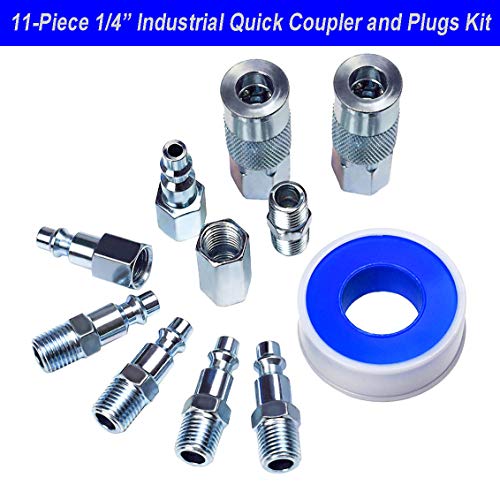 YOTOO Heavy Duty Air Compressor Accessory Kit 18-Piece, 1/4" NPT Air Tool Kit with 100 PSI Tire Inflator Gauge, Heavy Duty Air Blow Gun and Air Hose Fittings - size: Kit without Hose