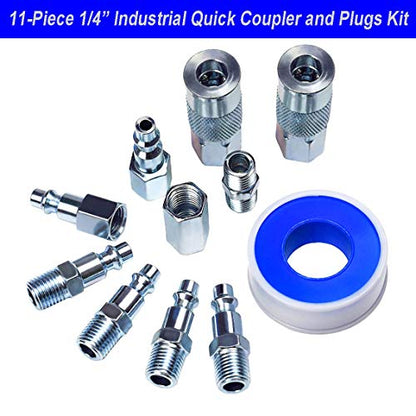YOTOO Heavy Duty Air Compressor Accessory Kit 18-Piece, 1/4" NPT Air Tool Kit with 100 PSI Tire Inflator Gauge, Heavy Duty Air Blow Gun and Air Hose Fittings - size: Kit without Hose