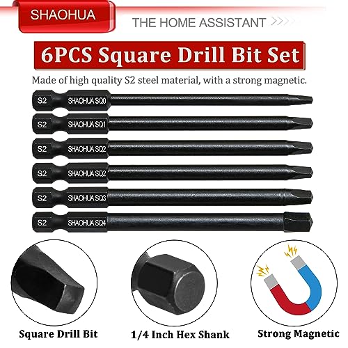 6PCS Square Drive Bits, SQ0/1/2/3/4 Allen Wrench Screwdriver Set, 4 Inch（100mm) Square Impact Driver Bits, 1/4 Hex-Shank Pocket Hole Screw Drill Bit, Magnetic Screwdriver for Appliances Repairs - style: E. Square Screwdriver Bits