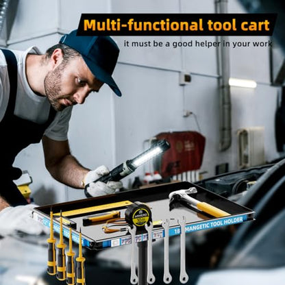 Rolling Work Table Adjustable Height - Rolling Tool Cart Portable Mechanic Tool Cart on Wheels Storage Organizer on Wheels for Garage, Bike and Workshop