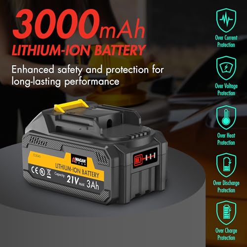 Wagan EL6404 OneVolt Cordless Polisher 10 XL Dual Action 10 Inch Buffer Kit with Dual-Handle, 6 Variable Speed 1500–3000 RPM, Includes 21V 3.0Ah Rechargeable Battery for Car Waxing and Detailing
