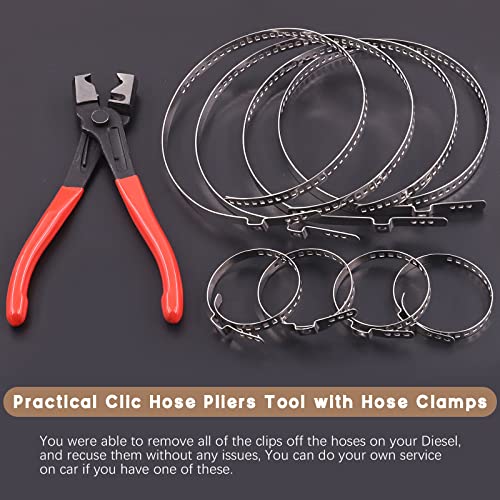 9Pcs Hose Clamp Pliers with CV Boot Clamp Kit, Small and Large Stainless Steel Universal Adjustable Drive Shaft CV Boot Crimp Clamp Clic-R Collar Pliers Automobile Repair Tools for Most Cars