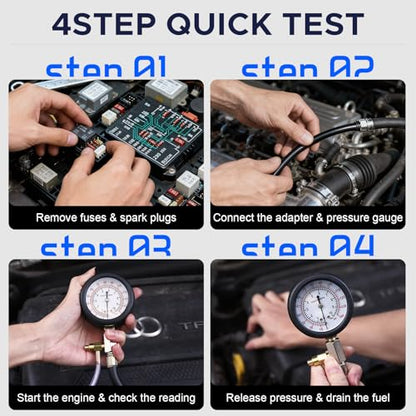 Fuel Pressure Tester Kit 0–140 PSI, Fuel Injection Pressure Tester & Fuel System Pressure Gauge Kit with Hoses and Adapters for Gasoline Cars Trucks Motorcycles（Blue）