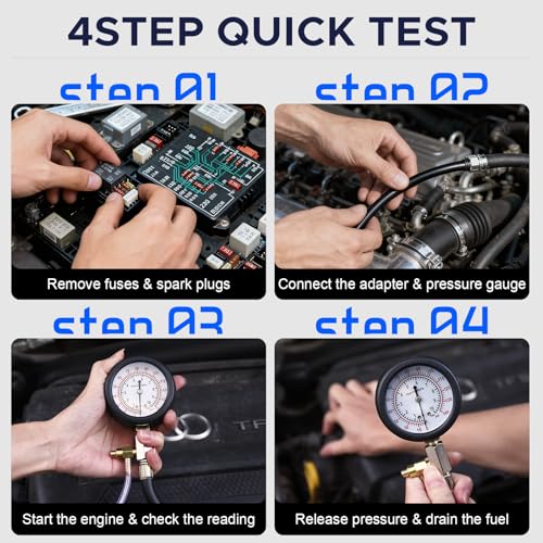 Fuel Pressure Detector kit 0-140 PSI, Universal Fuel Injection Pump Pressure Gauge kit with Quick Release Valve. ((TU-114Black)