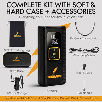 Portable Tire Inflator Air Compressor for Car Tires, Dual Cylinder, Cordless Air Pump for Car, Truck, SUV, 160 PSI, Dual Power, 7500mAh Battery, 12V DC, LED Light & Auto Shut-Off