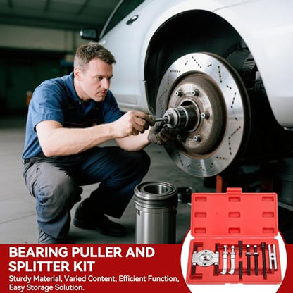 Bearing Separator and Puller Set, 9 Pieces Portable Bearing Puller Kit Heavy Duty Bearings Splitter Tool Kit with Red Case
