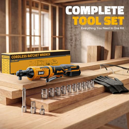 DIYtoolifz 3/8" Cordless Ratchet Wrench 95 ft-lbs with 13 pcs Socket set | Compatible with Dewalt 20V Battery, Variable Speed Electric Ratchet, 1/2" & 1/4" Adapters, and 3" Extension Bar, Tool Only