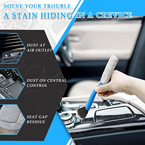 Ziciner 2 PCS Double Head Brush for Car Clean, Soft Auto Interior Duster Detailing Brushes, Universal Vehicle Dashboard Screen, Air Vents, Computer etc Cleaning Tool Accessories (Blue) - color: Blue, 2 PCS
