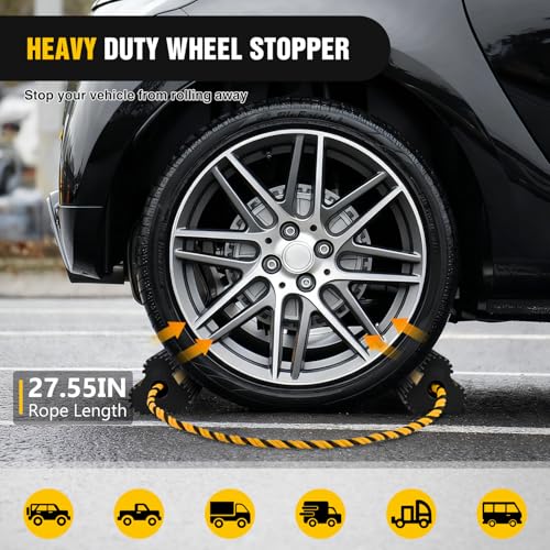 Nilight Wheel Chocks RV Car Heavy Duty Rubber Tire Chock Blocks Stopper Yellow Reflective Strips Stabilizer 2 Pack with Rope for RVs Cars Travel Trailers Campers Trucks Motorcycle Accessories Parking - size: 2 Pack Wheel Chocks
