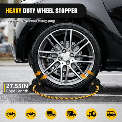 Nilight Wheel Chocks Rubber Yellow Reflective Strips 2 Pack with Rope | Heavy Duty Tire Chock Blocks Stopper Stabilizer for RV Car Travel Trailer Camper Truck Motorcycle Accessories Parki - size: 2 Pack Wheel Chocks