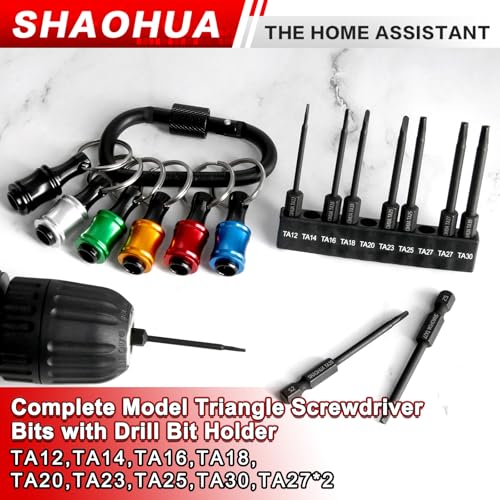 10PCS Triangle Screwdriver Set with Drill Bit Holder Key Chain, Triangle Screwdriver Bit Set, S2 Steel Screwdriver Set,1/4 Hex-Shank Drill Bit Set, TA12/14/16/18/20/23/25/27(x2)/30 - style: H. Triangle Screwdriver Bits