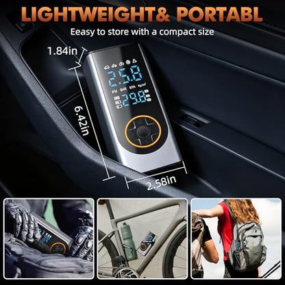 Eleanora Cordless Tyre Inflator air Compressor, Car Tire Pump 6000 mAh 150PSI 12V DC Electric Tyre Pump with LED Lights, Electric Air Pump for Vehicle Tyres/Bike/Motorbike/Ball/Inflatables