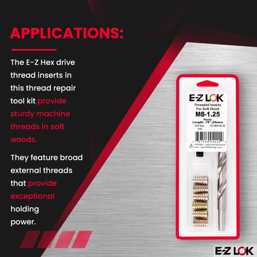 E-Z Hex Thread Repair Kit for Soft Wood Flush Threaded Inserts M8-1.25 x 20mm, Drill, Installation Tool - size: M8-1.25 x 20mm, style: Flush