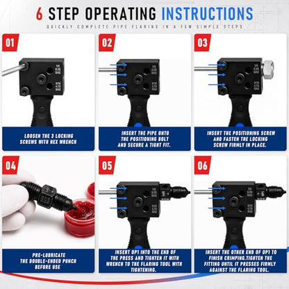 Brake Line Flaring Tool Kit, 45° SAE Single/Double & Bubble Flare Tool | Removable Handle, for 3/16", 1/4" Copper & Aluminum Tubing, for Vehicle Brake and Hydraulic Line Repair