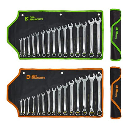 Der Erwachte Combination Wrench Set,SAE & Metric,30-Piece, 1/4'' to 1'' & 8-22mm,CR-V Steel,with Rolling Pouch - size: 30 Piece (Metric+Sae)