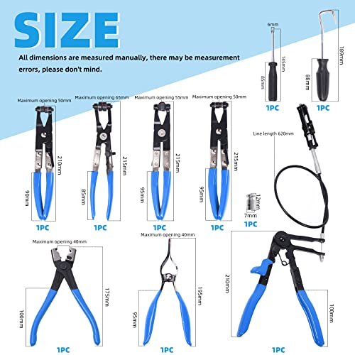 Glarks 9Pcs Blue Flexible Hose Clamp Pliers Set, Long Reach Spring Wire Clip Plier Hose Clamp Pliers Remover Kit for Replacement of Fuel, Oil, Water Hose