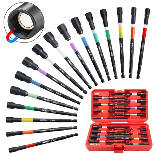 Nut Driver Set, Color-Coded Magnetic Nut Driver Set, 6 Inch, 1/4" Hex Shank, SAE & Metric, Extra Long - size: 16 PCS Magnetic Nut Driver Set