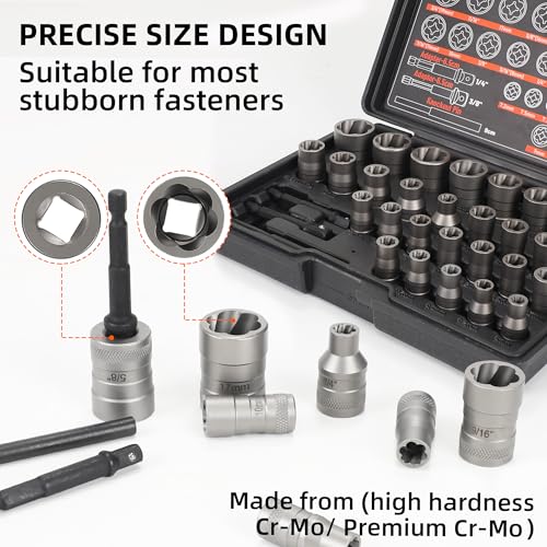 Bolt Extractor Set, 32Pcs Stripped Bolt Remover Lug Nut Remover | Lug Nut Extractor Set for Broken Damaged Rounded-Off Bolts, Nuts, Bolts, Studs, Threaded Tubes - size: 32pcs