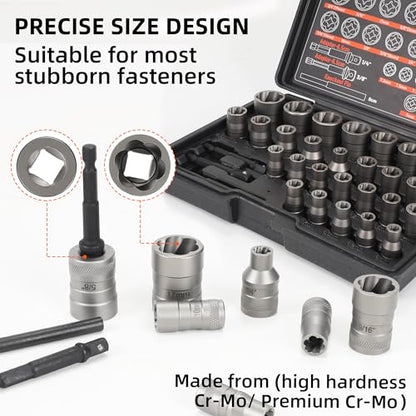 Bolt Extractor Set, 32Pcs Stripped Bolt Remover Lug Nut Remover | Lug Nut Extractor Set for Broken Damaged Rounded-Off Bolts, Nuts, Bolts, Studs, Threaded Tubes - size: 32pcs