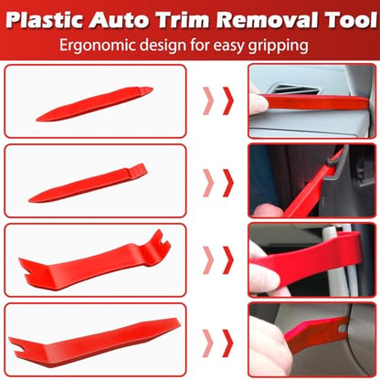 Doaho 7 Pcs Car Trim Removal Tool Kit with Non-Scratch Plastic Pry Tool and Fastener Clip Pliers for auto Safe Interior Car Panel Detachment, Dashboard, Door Clips & Upholstery – Red - color: Red-7 Pcs Trim Removal Tool Kit