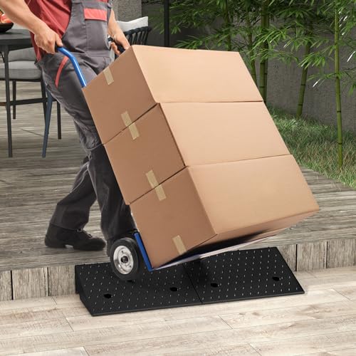 Curb Ramp 2 Pack, 5" Raised Height Rubber Threshold Ramps Set w/Predrilled Holes & 4 Expansion Bolts, 6800 lbs Max Load, Anti-Slip Driveway Ramps for Car, Motorcycle, Wheelchairs, Scooters