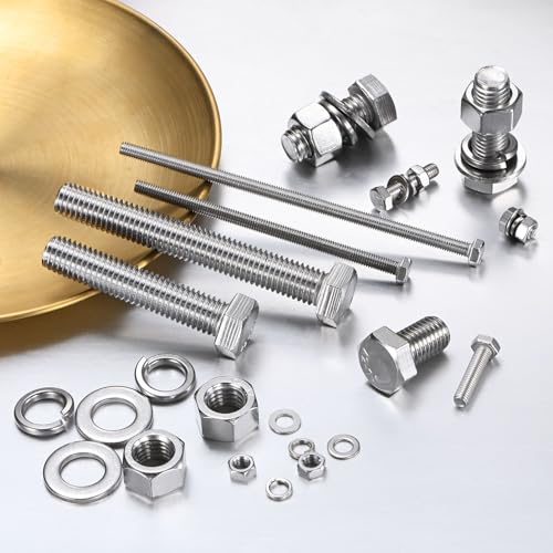 M METERXITY 10-Pack Hex Head Screw Bolt with Nuts Flat & Lock Washers M5x65mm Stainless Steel Bolts and Nuts Kit Fully Threaded Metric Bolt Assortment for Equipment/Machinery - size: M5x65mm