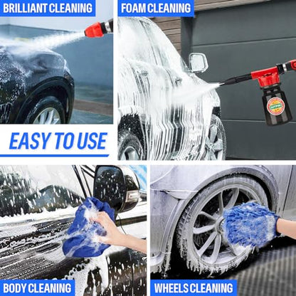 16 IN 1 Car Wash Foam Gun,Adjustable Hose Wash Sprayer for Car/Garden Clean | with 2.5 to 6 Bars Foam Blaster, Garden Hose Car Foam Sprayer, Use with 1/2” Quick Connector, Car Accessories Cleaning - color: Black