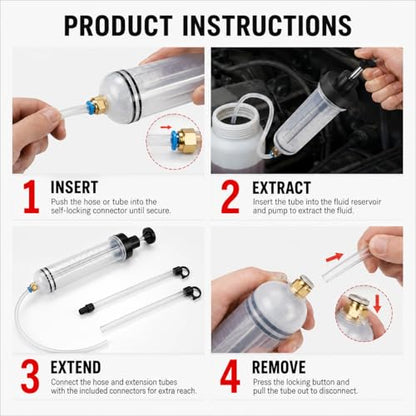 500cc Fluid Extractor & Fill Pump,Oil Extractor with 27'' Hose and 2PCS 12''Extension Tubes,Suction Pump for Lawn Mowers Cars，Hydraulic Fluid(Black)