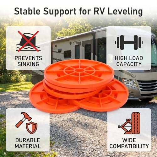 Diydeg RV Leveling Block, 4Pcs Red Round Jack Feet 20cm Heavy Duty Car Leveling Pad Set Car Jack Feet Kit for Travel Trailer