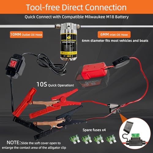 100W Electric Oil Change Extractor Pump, 1-4L/min Oil Transfer Pump for Engine/Transmission/Gear Oil Change, Compatible with Milwaukee M18 Battery(Oil Pump-A+Red Adapter) - color: Oil Pump-A+Red Adapter