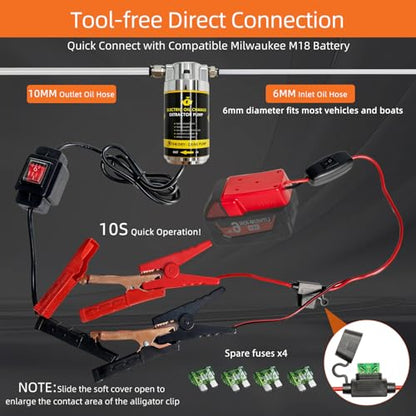 100W Electric Oil Change Extractor Pump, 1-4L/min Oil Transfer Pump for Engine/Transmission/Gear Oil Change, Compatible with Milwaukee M18 Battery(Oil Pump-A+Red Adapter) - color: Oil Pump-A+Red Adapter