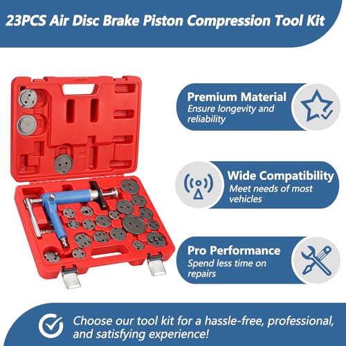 Pneumatic Brake Caliper Compression Tool, 24PCS Air Disc Brake Piston Compression Tool Kit, Rewind Spreader Air Tool Set for Cars Trucks