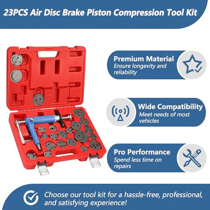 Pneumatic Brake Caliper Compression Tool, 24PCS Air Disc Brake Piston Compression Tool Kit, Rewind Spreader Air Tool Set for Cars Trucks