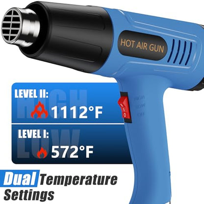 Hot Air Gun, Professional Power Heat Gun with 2 Temp Settings, Handheld Heat Blower with 4 Nozzle Attachments for Stripping Paint, Shrink Wrapping, PVC Tubing, DIY Crafts, vinyl wrap - color: Fl-i5ao-9z2d