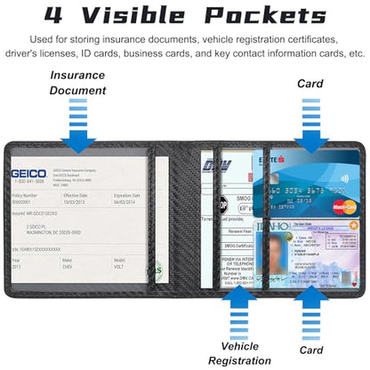 Car Registration and Insurance Holder, Premium Leather Insurance and Registration Holder,vehicle Glove Box Car Organizer, with Magnetic Shut for Cards, Driver License (Carbon Fiber Black-S) - color: 01-Carbon Fiber Black-S