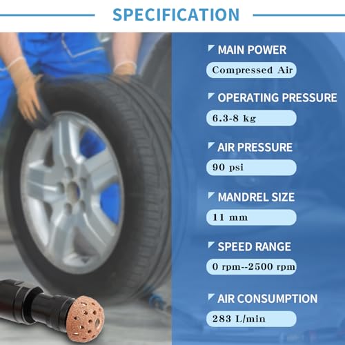 Air Tire Repair and Polish Patch Kit with 2500 RPM tire Buffer, Inner Liner Scraper, Patch Roller, and Durable Buffing Wheel for Tire Maintenanc