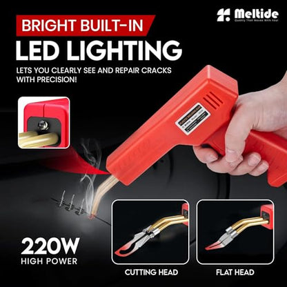 Upgraded 220W Plastic Welder Kit for Car Bumper Repair, 2-in-1 Hot Stapler & Plastic Welding Gun, Fix Cracked Plastic in Seconds, with1000 Staples &100 Welding Rods, Easy DIY Automotive Repair tool - color: Red