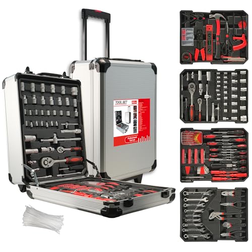 515 PCS General Household Tool Kit Aluminum Trolley Case Tool Set for Men | 4-Drawer Hand Tool Set for Home Repair, Car, Garage, Maintenance, Auto Repair Toolbox with Wheel