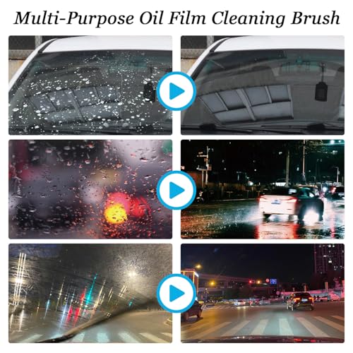 Automotive Oil Film Cleaning Brush for Glass Windshield & Windows – Upgrade 2.0 Kit with Cleaner & Refill, Anti-Rain & Anti-Fog Coating, Windshield Cleaner Tool for Clarity and Safer Driving (Red)