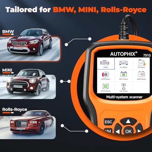 AUTOPHIX 7910P+ BMW OBD2 Scanner, BMW Battery Registration Tool | Full System Bmw Scanner with All Reset like EPB, CBS, SAS and DPF Reset, OBD2 Scanner for BMW, MINI and Rolls-Royce - color: 7910 for BMW
