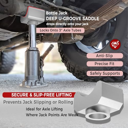 Bottle Jack Saddle for 3 Inch and 4 Inch Round Axle Tube, Soild Aluminum Jack Axle Lifting Platform, Suitable for 12-Ton Bottle Jacks Steel Lifting Saddle