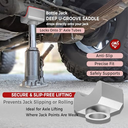 Bottle Jack Saddle for 3 Inch and 4 Inch Round Axle Tube, Soild Aluminum Jack Axle Lifting Platform, Suitable for 12-Ton Bottle Jacks Steel Lifting Saddle