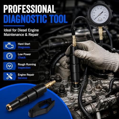 9007A 9007 Compression Test Adapter for 24V Cummins 1998.5-Current 5.9L 6.7L Diesel Engines, Works with J-6692-B Compression Test Gauge, Heavy Duty Diesel Compression Tester Adapter Tool