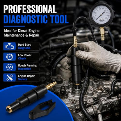 9007A 9007 Compression Test Adapter for 24V Cummins 1998.5-Current 5.9L 6.7L Diesel Engines, Works with J-6692-B Compression Test Gauge, Heavy Duty Diesel Compression Tester Adapter Tool
