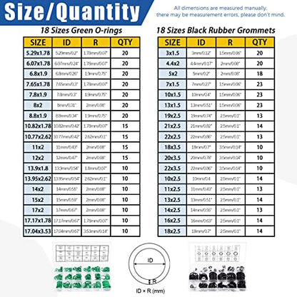 Glarks 553Pcs 36 Size Metric Universal O-Ring Assortment Set Including 270Pcs Green Nitrile Rubber NBR Washer and 279Pcs Black Gasket Sealing Ring with Pick and Hook Set for Car Faucet Plumbing Repair