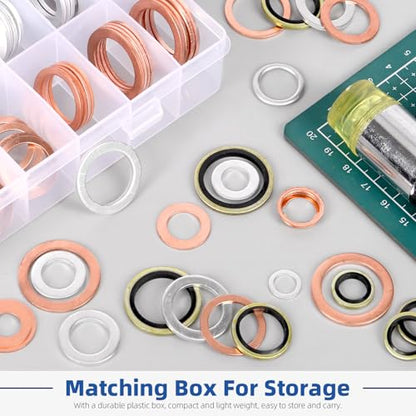 Glarks 143pcs 10 Sizes Automotive Oil Drain Plug Gasket Kit M8 M10 M12 M14 M16 M18 M20 M22 Aluminum Copper Steel Oil Crush Washer Seal Oil Drain Plug Crush Washer