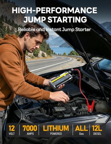 Sharmeal 7000A Car Battery Jump Starter Up to All Gas & 12.0L Diesel Engine, Car Battery Jumper Starter Portable 12V Jump Box with USB Output, Storage Case, LED Flashlight - color: Yellow-7000A+Charger Block